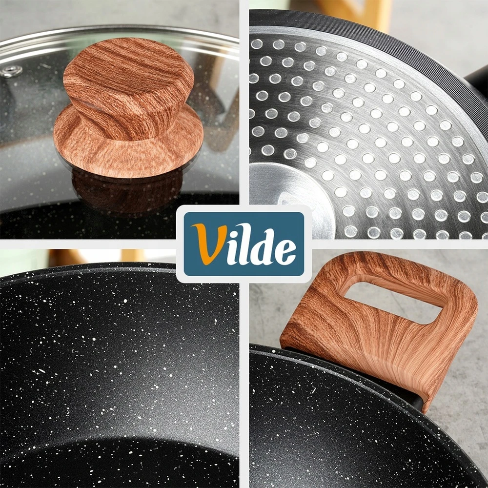 Bez Marki Keptuvė granitinė gili su stikliniu dangčiu GRANITICA WOOD 28 cm 35 l ruda Orion