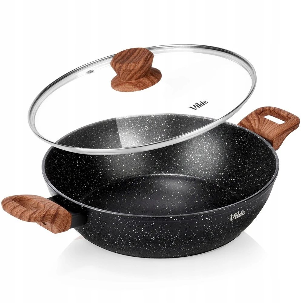Bez Marki Keptuvė granitinė gili su stikliniu dangčiu GRANITICA WOOD 28 cm 35 l ruda Orion