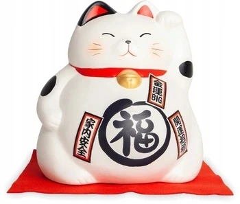 Bez Marki Keramikinė duża skarbonka kotek balta 19x17 cm – Made in Japan