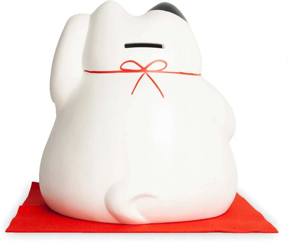 Bez Marki Keramikinė duża skarbonka kotek balta 19x17 cm – Made in Japan