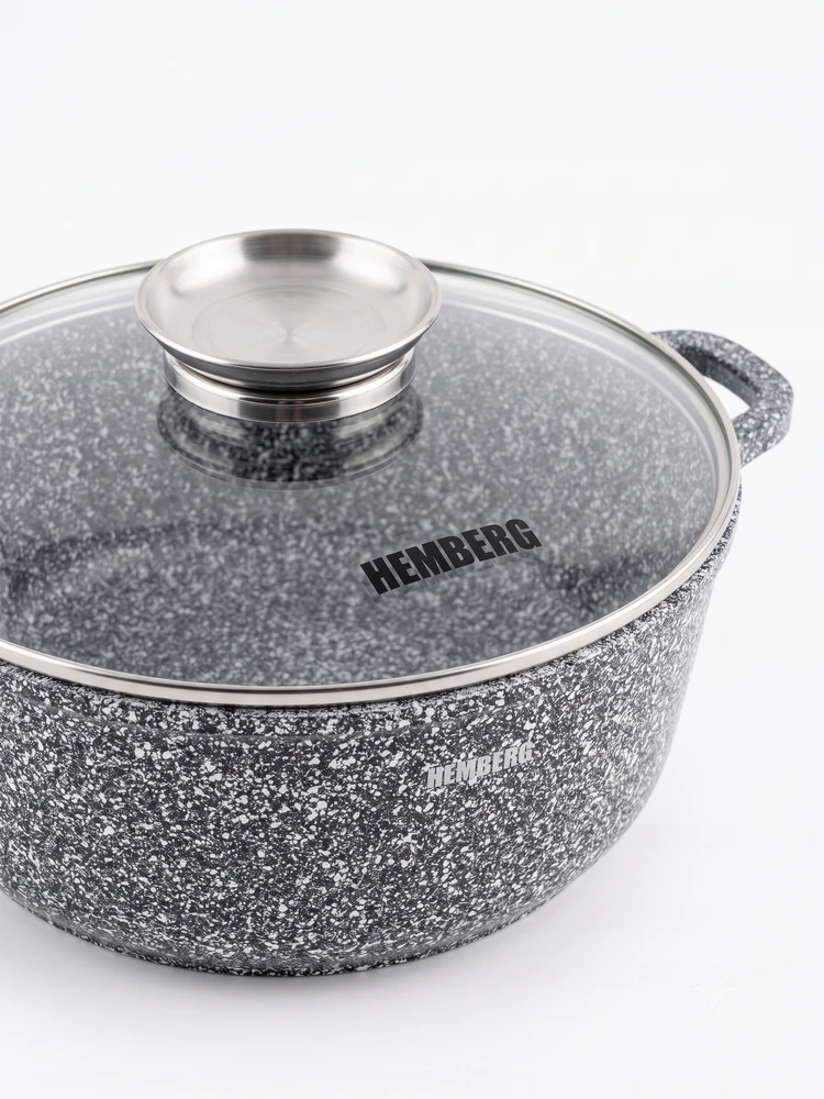 Bez Marki Keraminis marmurinis puodas 6,5L 28cm su dangteliu + Aroma Knob HEMBERG