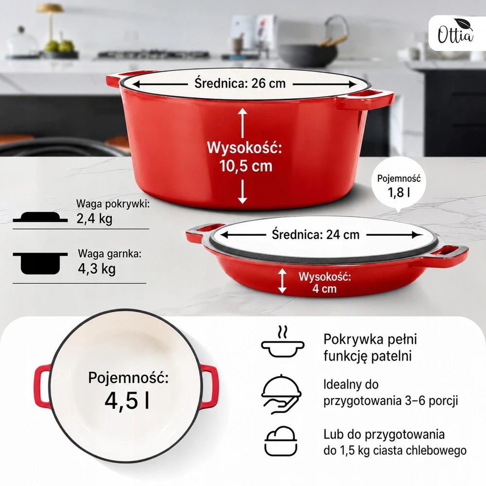 Bez Marki Ketaus puodas, 26 cm, 4,5 litro, su "eReceptų knyga", "Ottia