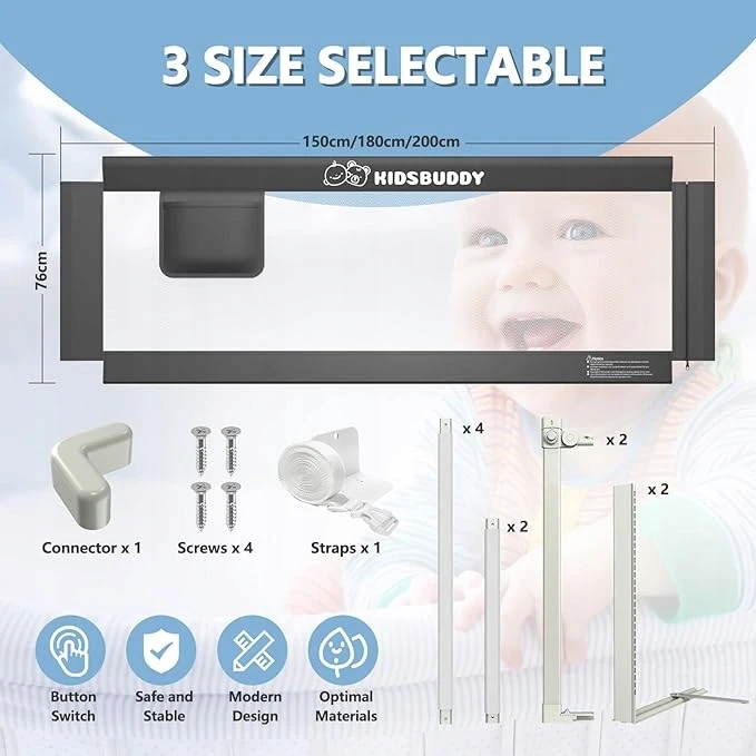 Bez Marki Kidsbuddy Barierka zabezpieczająca Łóżko dziecięce 200 cm