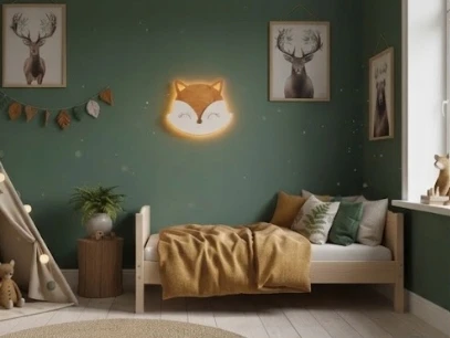 Bez Marki Kinkiet Ścienny 230V Lampka Nocna LED DREWNIANA Lisek L Do Pokoju Dziecka