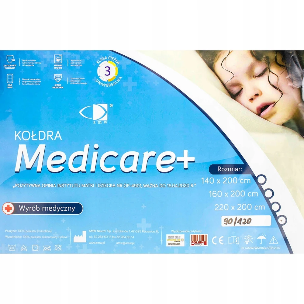 Bez Marki Kołdra Dziecięca 100x135 Medicare Balta 100% Microfibra