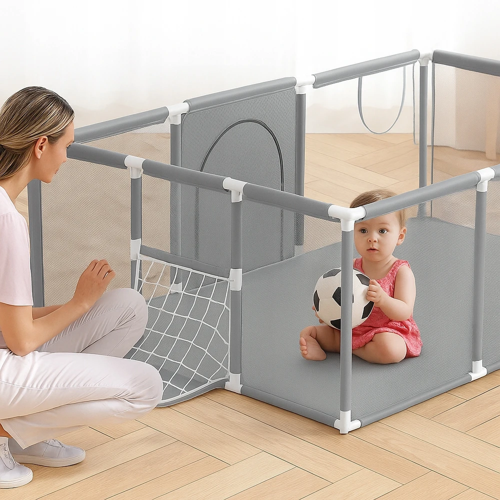 Bez Marki Kojec dziecięcy 130x185x66 cm suchy basen su bramkami koszem 30 piłkami XXL