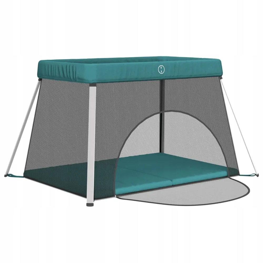 Bez Marki Kojec kelioninis 2-w-1 su materacem, žalia, 110x82x67 cm
