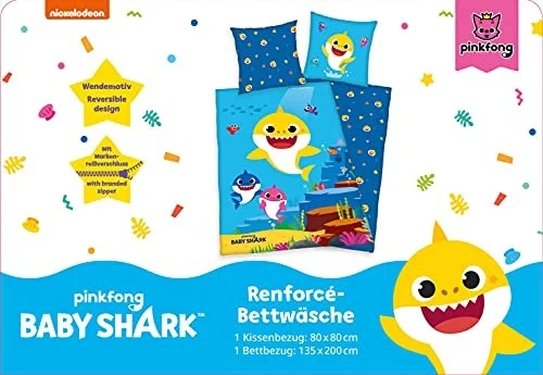 Bez Marki KOMPLET POŚCIELI BABY SHARK BAWEŁNA DLA DZIECI 80X80 135X200 bawełniany