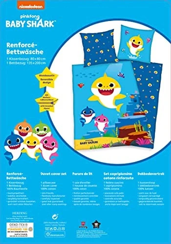 Bez Marki KOMPLET POŚCIELI BABY SHARK BAWEŁNA DLA DZIECI 80X80 135X200 bawełniany