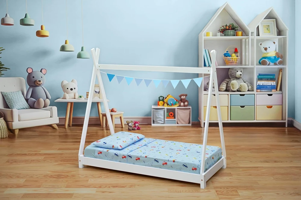 Bez Marki Komplet pościeli Montessori 70 x 140 cm 3 el. 100% medvilnė OEKO TEX pojazdy