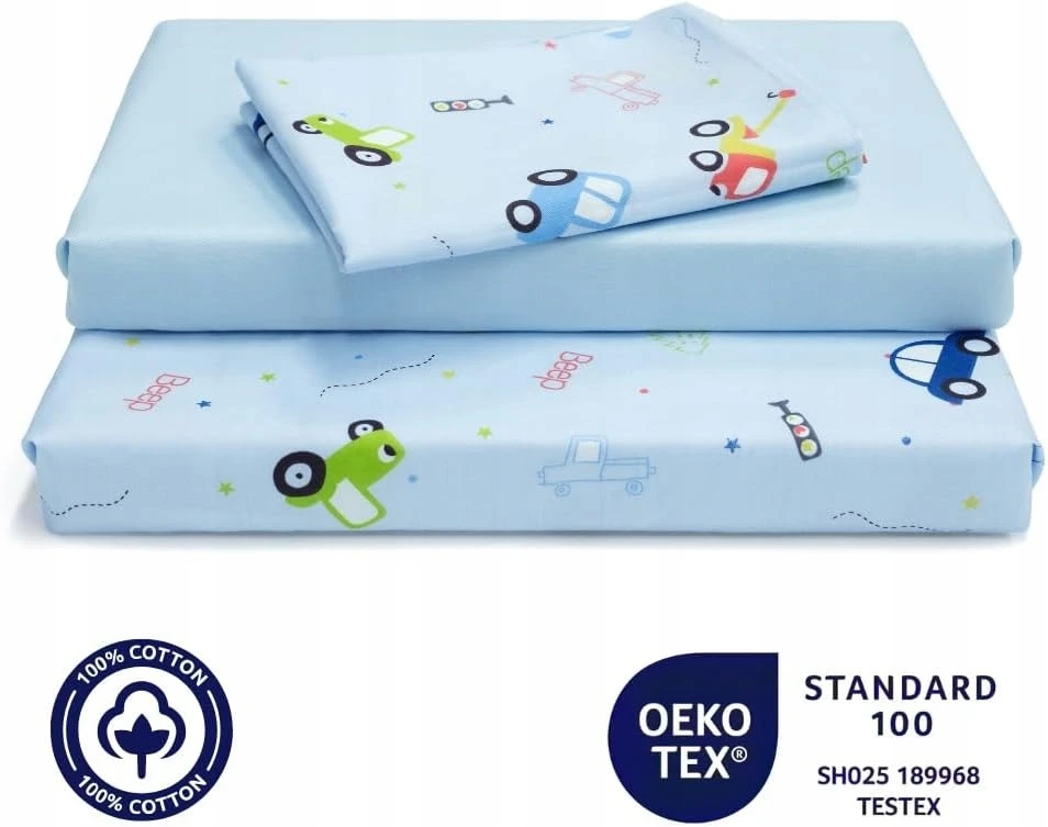 Bez Marki Komplet pościeli Montessori 70 x 140 cm 3 el. 100% medvilnė OEKO TEX pojazdy