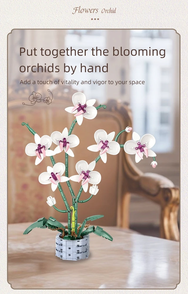 Bez Marki Konstrukciniai orchidėjos žiedų 3d kaladėlės, 536 elementai