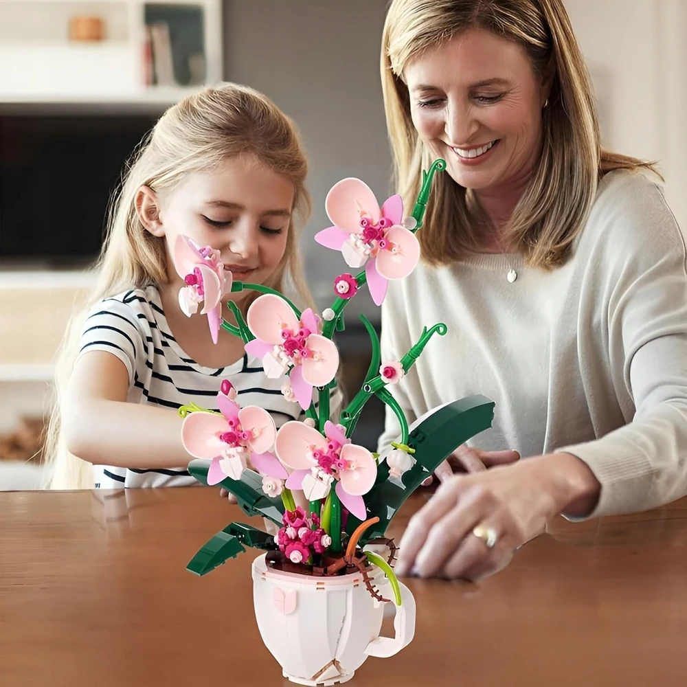 Bez Marki Konstruktorius "rožinė Orchideja" puodelyje, 567 detalės