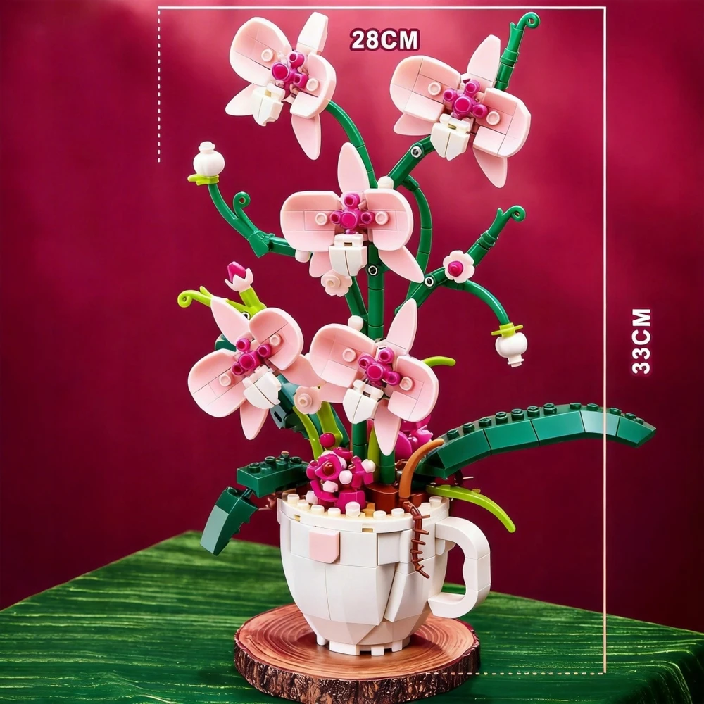 Bez Marki Konstruktorius "rožinė Orchideja" puodelyje, 567 detalės