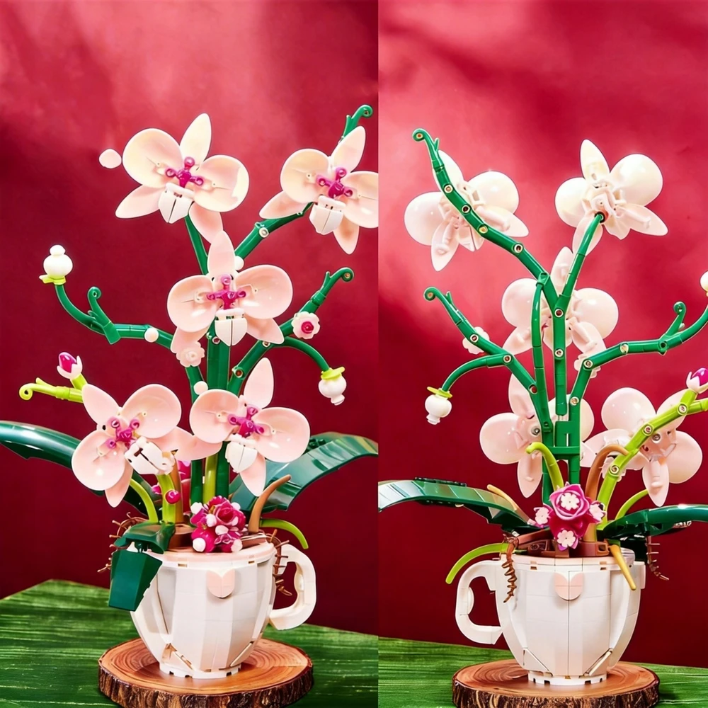 Bez Marki Konstruktorius "rožinė Orchideja" puodelyje, 567 detalės