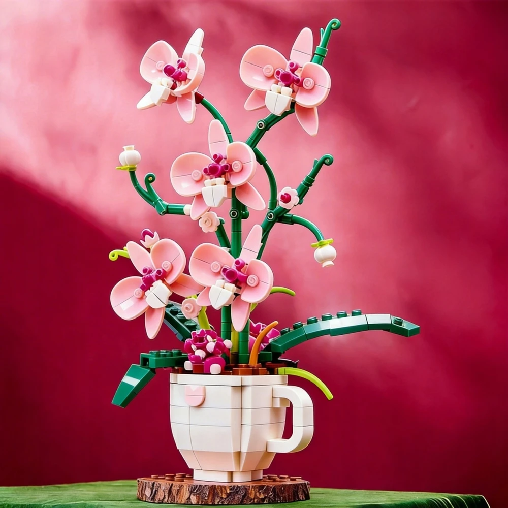 Bez Marki Konstruktorius "rožinė Orchideja" puodelyje, 567 detalės