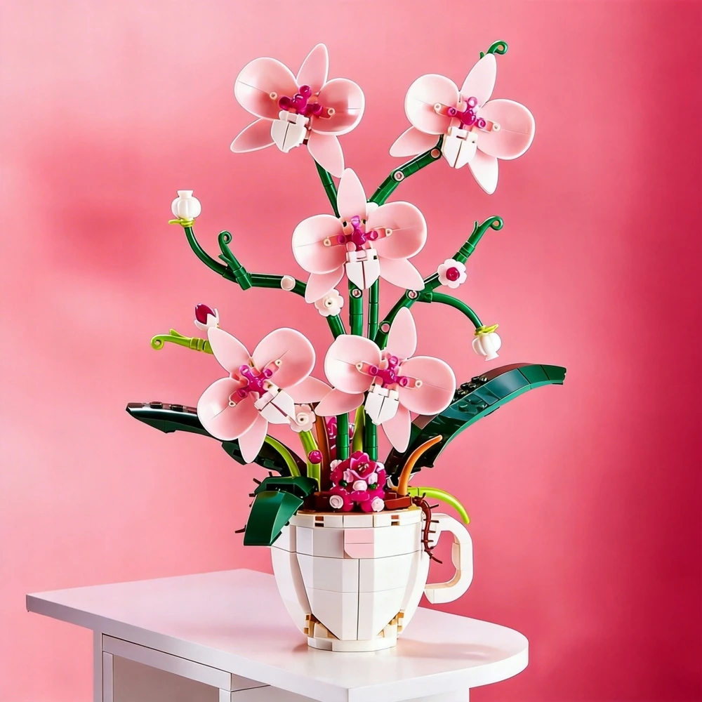 Bez Marki Konstruktorius "rožinė Orchideja" puodelyje, 567 detalės