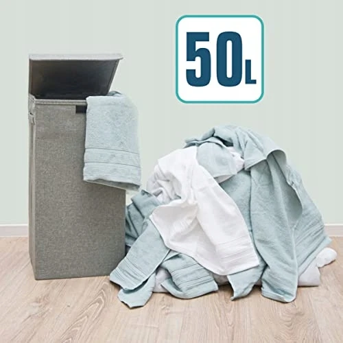 Bez Marki KOSZ NA PRANIE 50 L PILKA ZE SKŁADANĄ RAMĄ DREWNIANĄ POKRYWKA vaikams