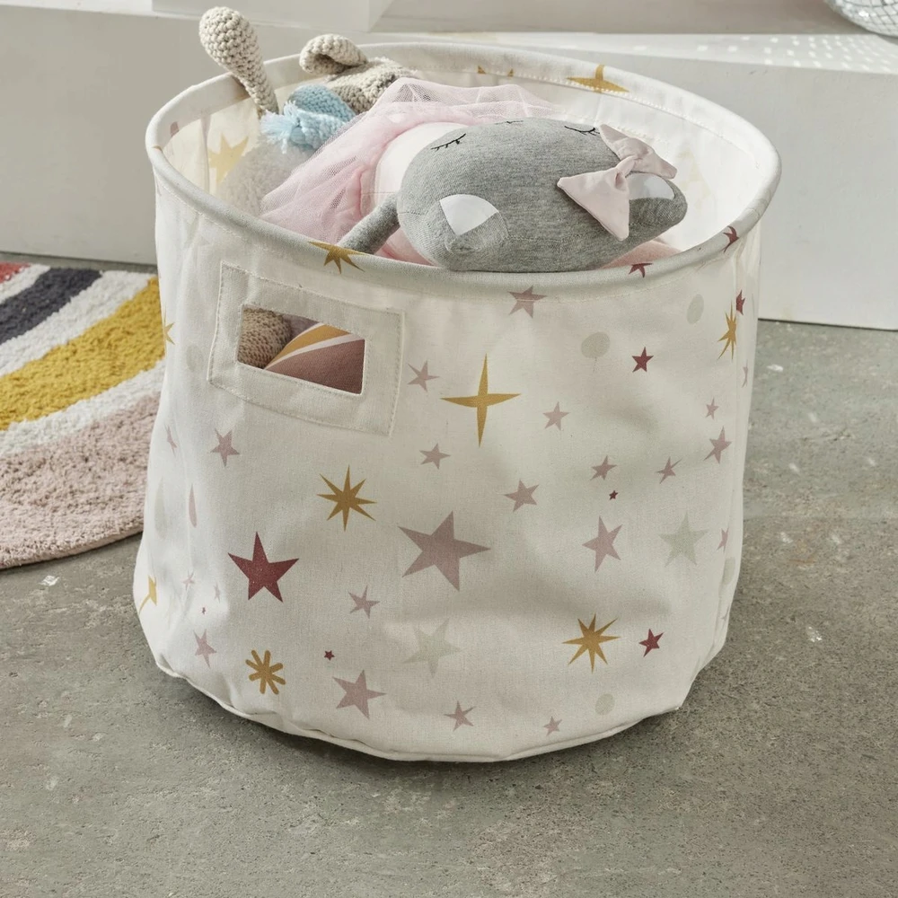 La Factory Bez Marki KOSZ NA ZABAWKI OKRĄGŁY Ø 38 CM WYSOKOŚĆ 32 CM BEŻOWY W GWIAZDKI