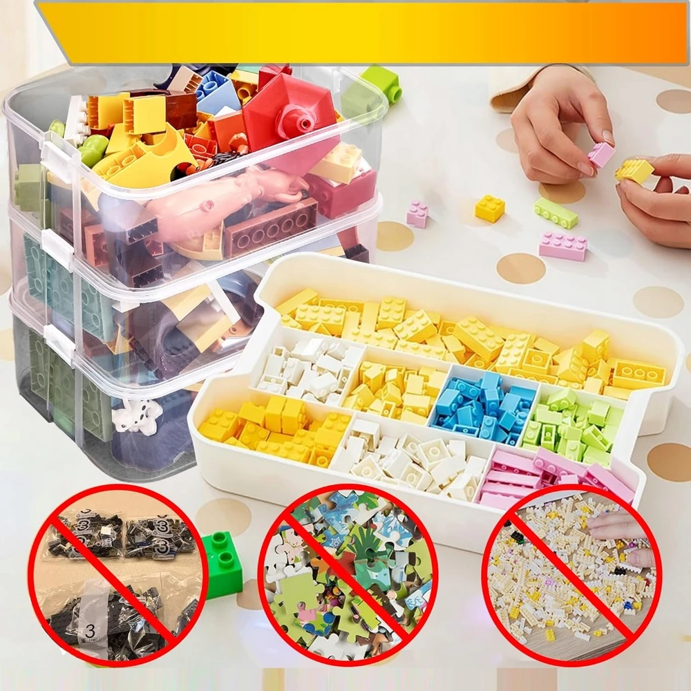 Bez Marki KOSZ POJEMNIK ORGANIZER Z PRZEGRODAMI NA Kaladėlės KONSTRUKCYJNE 3 WARSTWY DIY