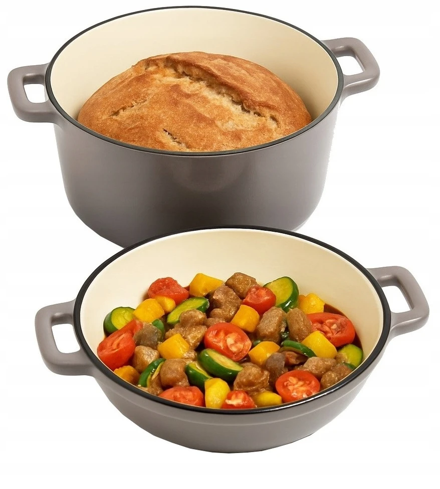 Bez Marki KRISBERG Puodas 2in1 ketaus emaliuotas 26cm 4,8L+1,2L Pilkas KRISBERG KS-7724
