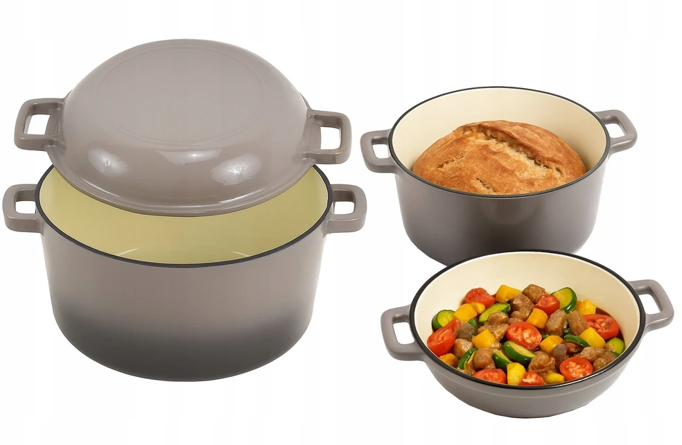 Bez Marki KRISBERG Puodas 2in1 ketaus emaliuotas 26cm 4,8L+1,2L Pilkas KRISBERG KS-7724