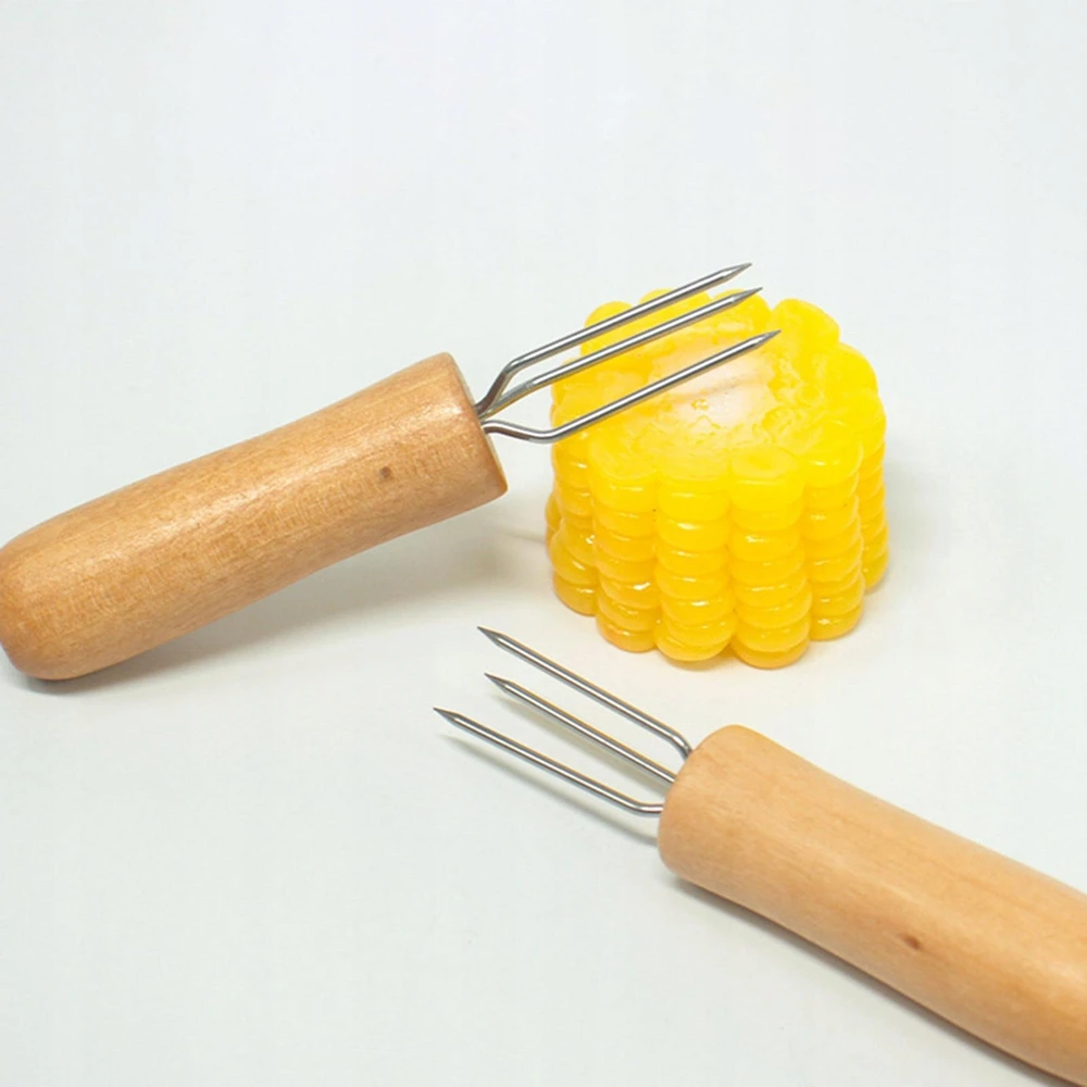 Bez Marki Kukurūzų ant COB laikiklis BBQ įrankiai Kukurūzų šakutės su kukurūzų ąžuolo medžio rankena