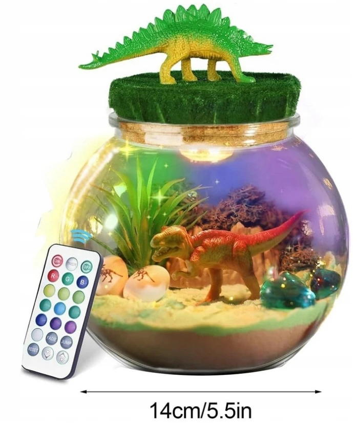 Bez Marki KŪRYBINGAS RINKINYS SU LED FONINIO APŠVIETIMO TERARIUM DINOSAURO NAKTINE LEMPA