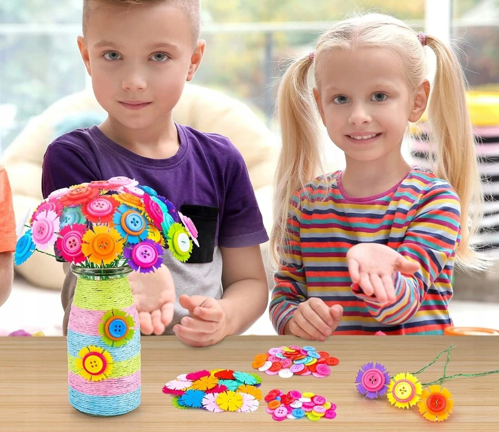 Bez Marki KŪRYBINIS MENO RINKINYS VAIKAMS GĖLIŲ PUOKŠTĖ VAZĖJE SPALVOS DIY