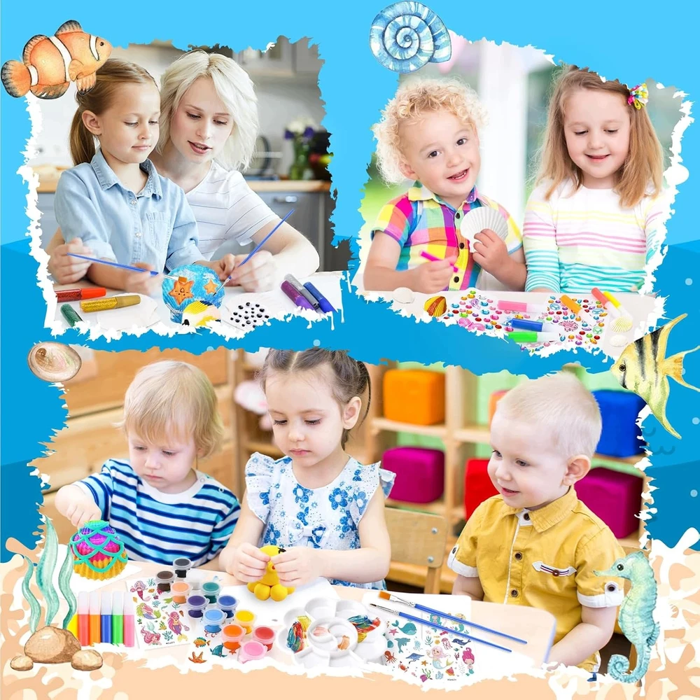 Bez Marki Kūrybinis rinkinys tapybos kriauklėms, žėrintiems dažams, šepečiams, akims, akmenėliams