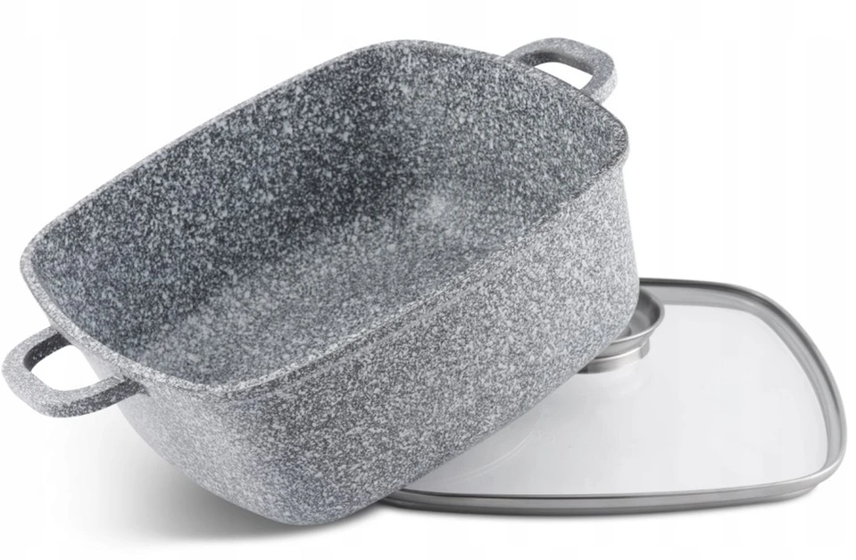 Bez Marki Kvadratinis granitinis puodas 26 cm 5,5 l su dangteliu indukcijai ir dujoms