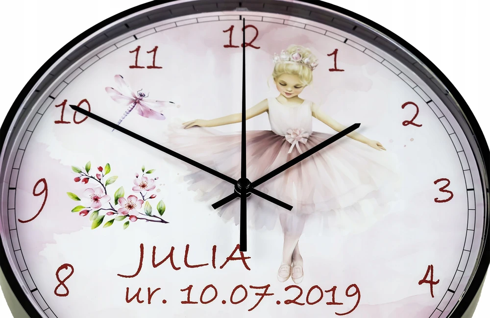 Bez Marki Laikrodis Ścienny su Imieniem Dziecka Baletnica dla Dziewczynki 28cm G12