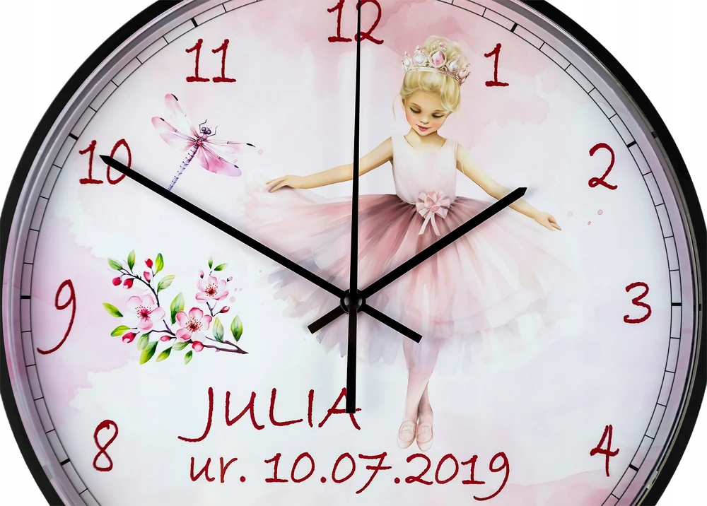 Bez Marki Laikrodis Ścienny su Imieniem Dziecka Baletnica dla Dziewczynki 28cm G12