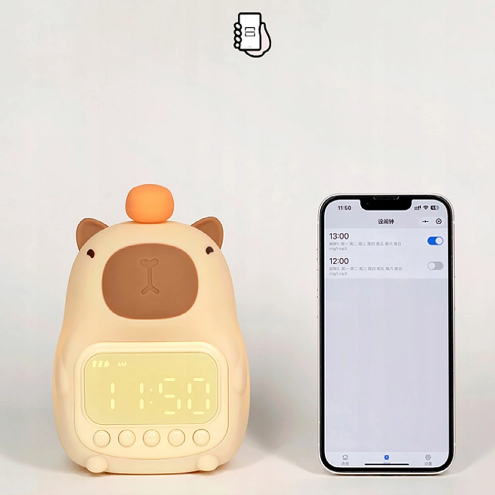 Bez Marki Laikrodis Žadintuvas Kapibara Lampka Nocna Timer Biurkowy Drzemka LED USB
