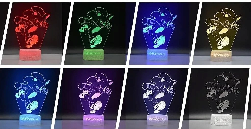 Bez Marki Lampa Illusion 3D SONIC ( 4 panele ) Lampka Nocna