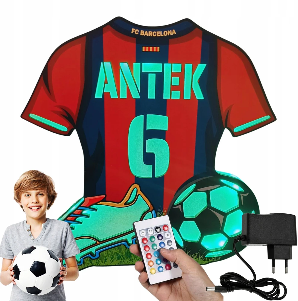 Bez Marki Lampa LED KOSZULKA FC BARCELONA Personalizowana na prezent IMIĘ pilot