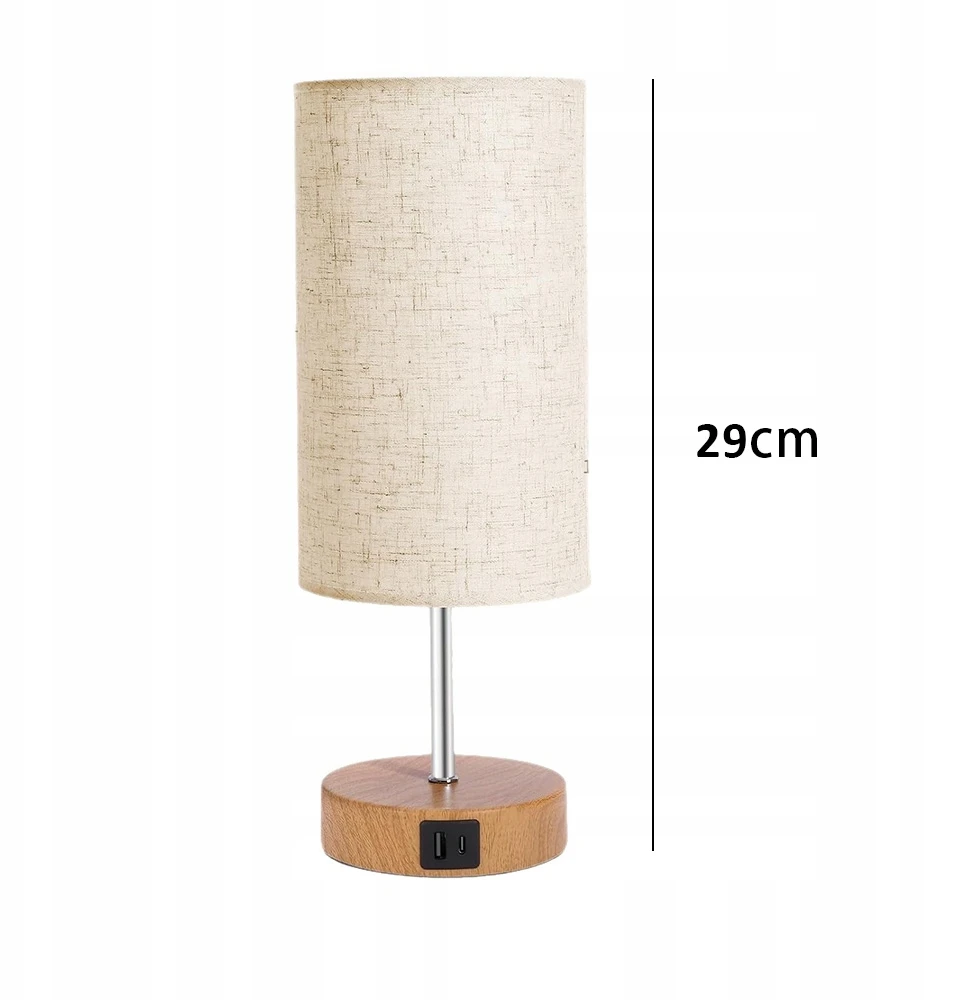 Bez Marki Lampa Nocna LED Stołowa Dotykowa USB-A USB-C E27 Drewno