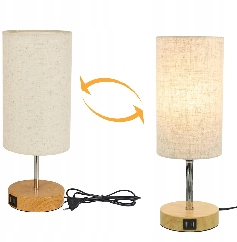 Bez Marki Lampa Nocna LED Stołowa Dotykowa USB-A USB-C E27 Drewno