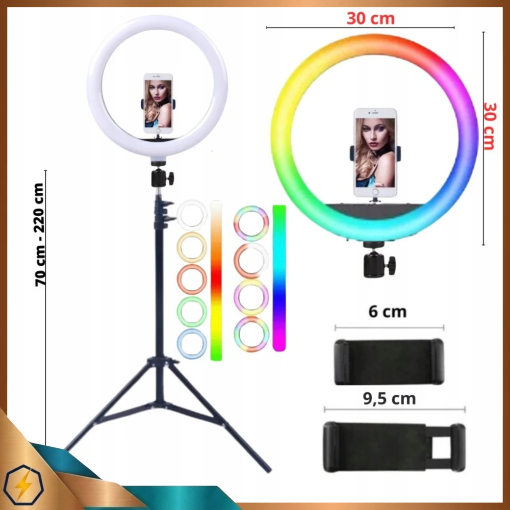 Bez Marki LAMPA PIERŚCIENIOWA NAGRYWANIA FILMIKÓW ZDJĘĆ RGB KOLOROWA LED STOVAS 220CM