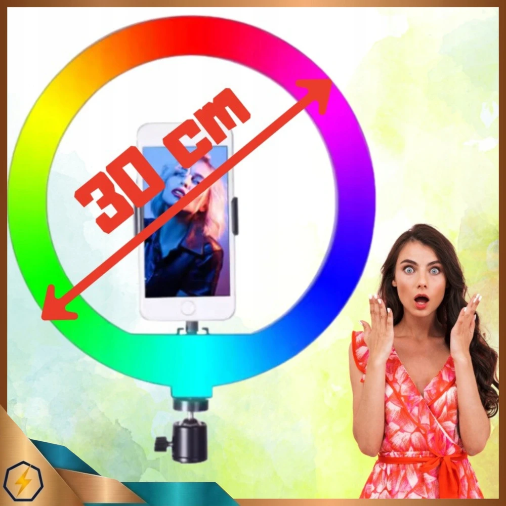 Bez Marki LAMPA PIERŚCIENIOWA NAGRYWANIA FILMIKÓW ZDJĘĆ RGB KOLOROWA LED STOVAS 220CM