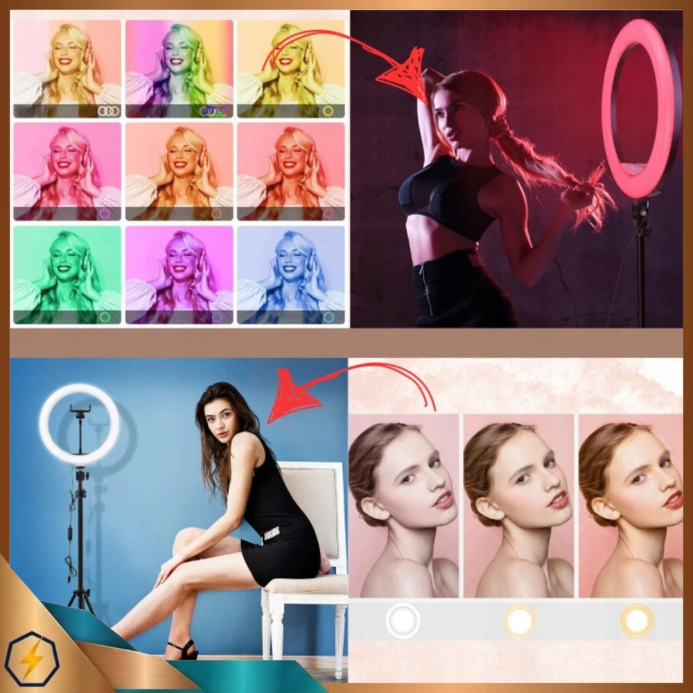 Bez Marki LAMPA PIERŚCIENIOWA NAGRYWANIA FILMIKÓW ZDJĘĆ RGB KOLOROWA LED STOVAS 220CM