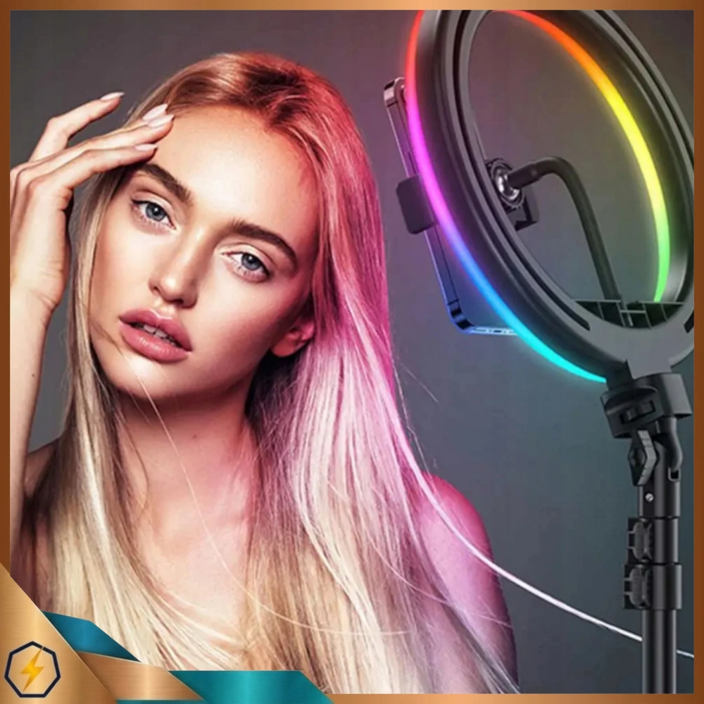 Bez Marki LAMPA PIERŚCIENIOWA NAGRYWANIA FILMIKÓW ZDJĘĆ RGB KOLOROWA LED STOVAS 220CM
