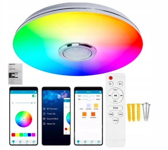 Lubinis šviestuvas Bez Marki LAMPA PLAFON NATYNKOWY RGB BLUETOOTH 60W ZMIENNA BARWA ŚWIATŁA Pultas