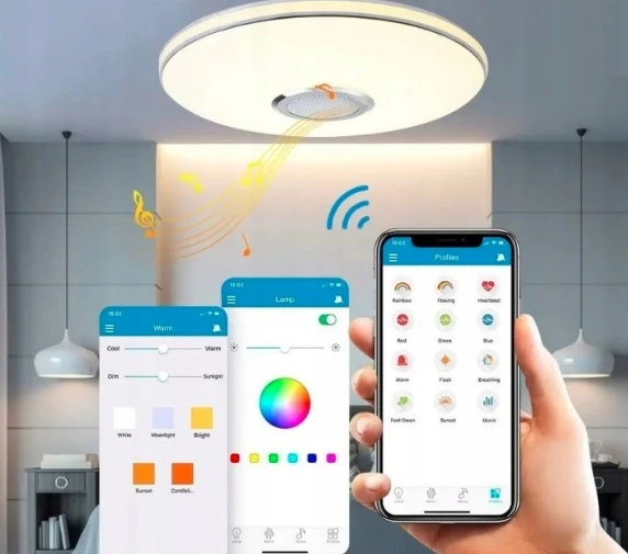 Lubinis šviestuvas Bez Marki LAMPA PLAFON NATYNKOWY RGB BLUETOOTH 60W ZMIENNA BARWA ŚWIATŁA Pultas