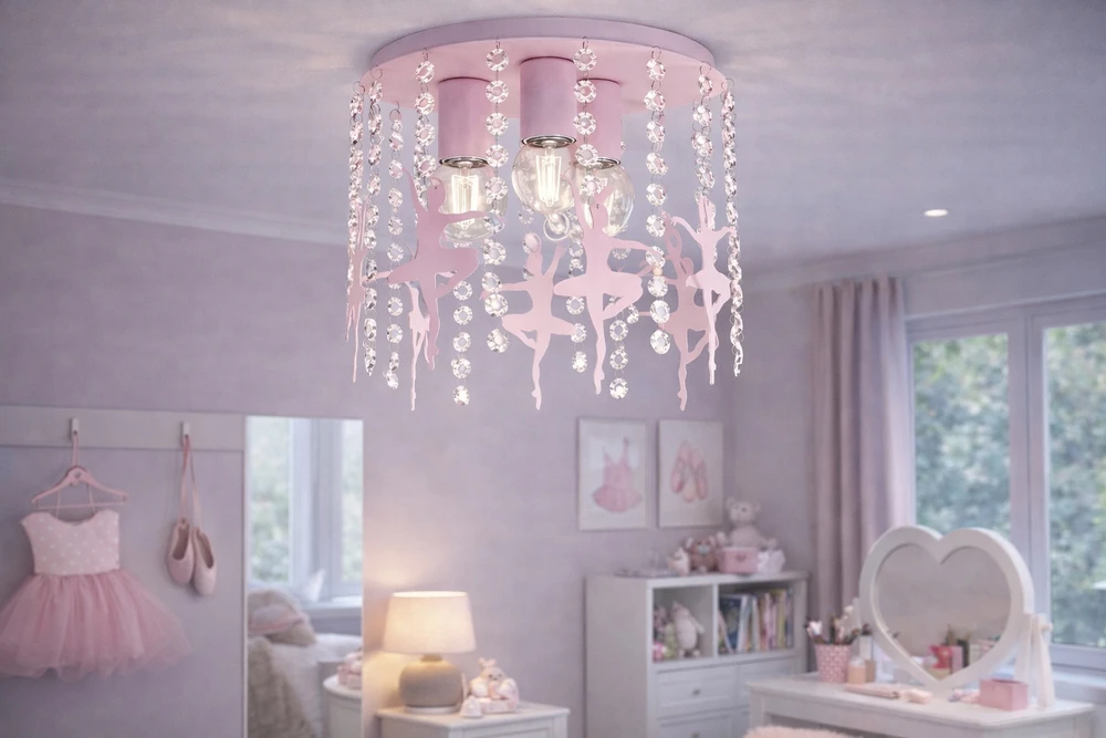 Bez Marki LAMPA SUFITOWA DREAM KIDS RÓŻOWA KRYSZTAŁOWA BALETNICA DO POKOJU DZIECKA