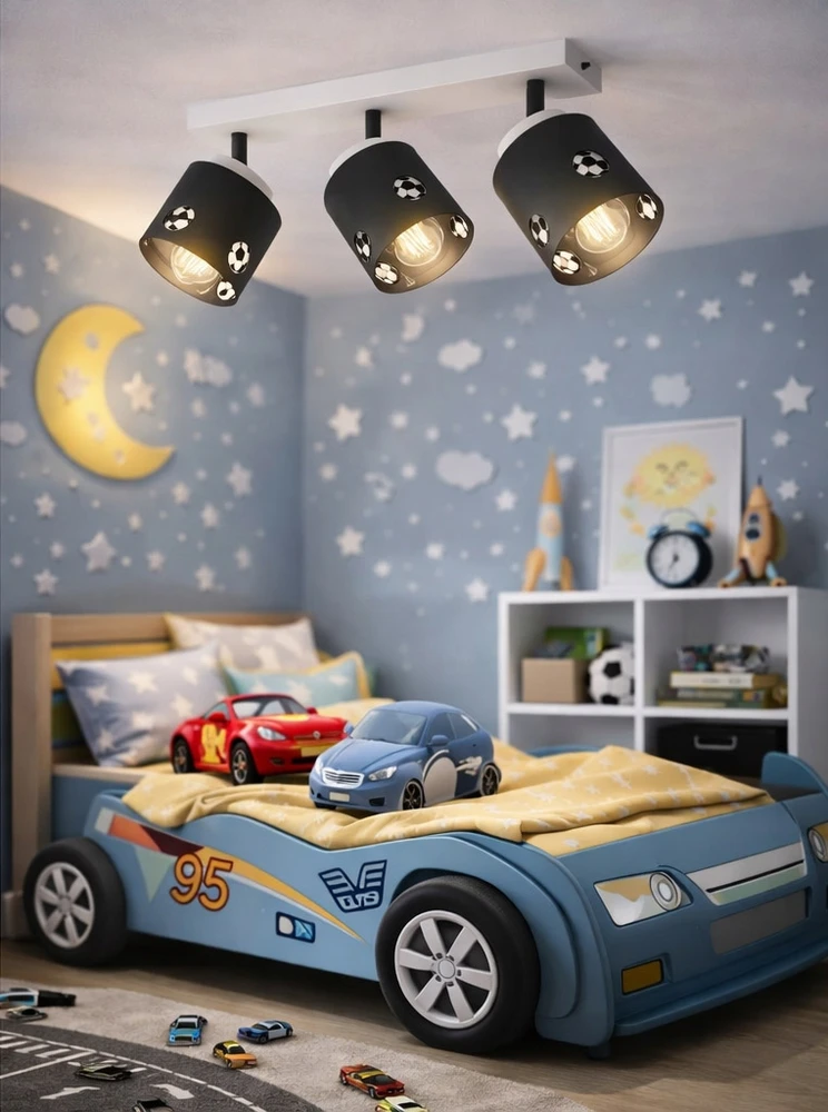 Bez Marki LAMPA SUFITOWA DZIECIĘCA KIDS PIŁKA NOŻNA Juoda LED POKÓJ CHŁOPCA POTRÓJNA