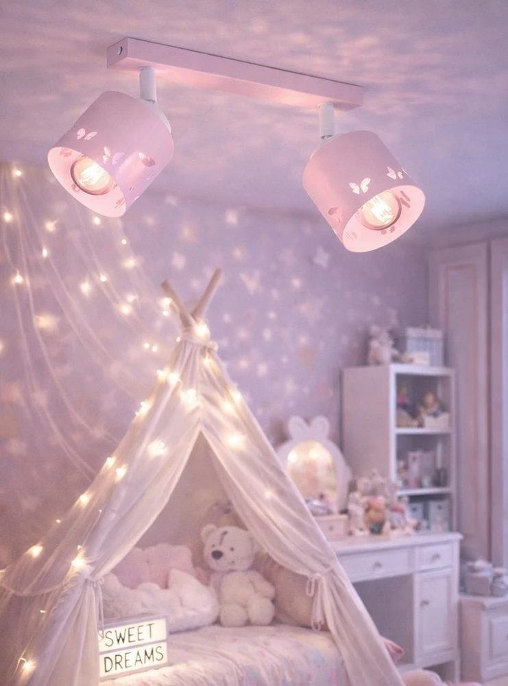 Bez Marki LAMPA SUFITOWA DZIECIĘCA PODWÓJNA STELLA KIDS RÓŻOWA MOTYLKI POKÓJ DZIECKA