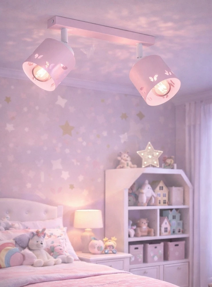 Bez Marki LAMPA SUFITOWA DZIECIĘCA PODWÓJNA STELLA KIDS RÓŻOWA MOTYLKI POKÓJ DZIECKA