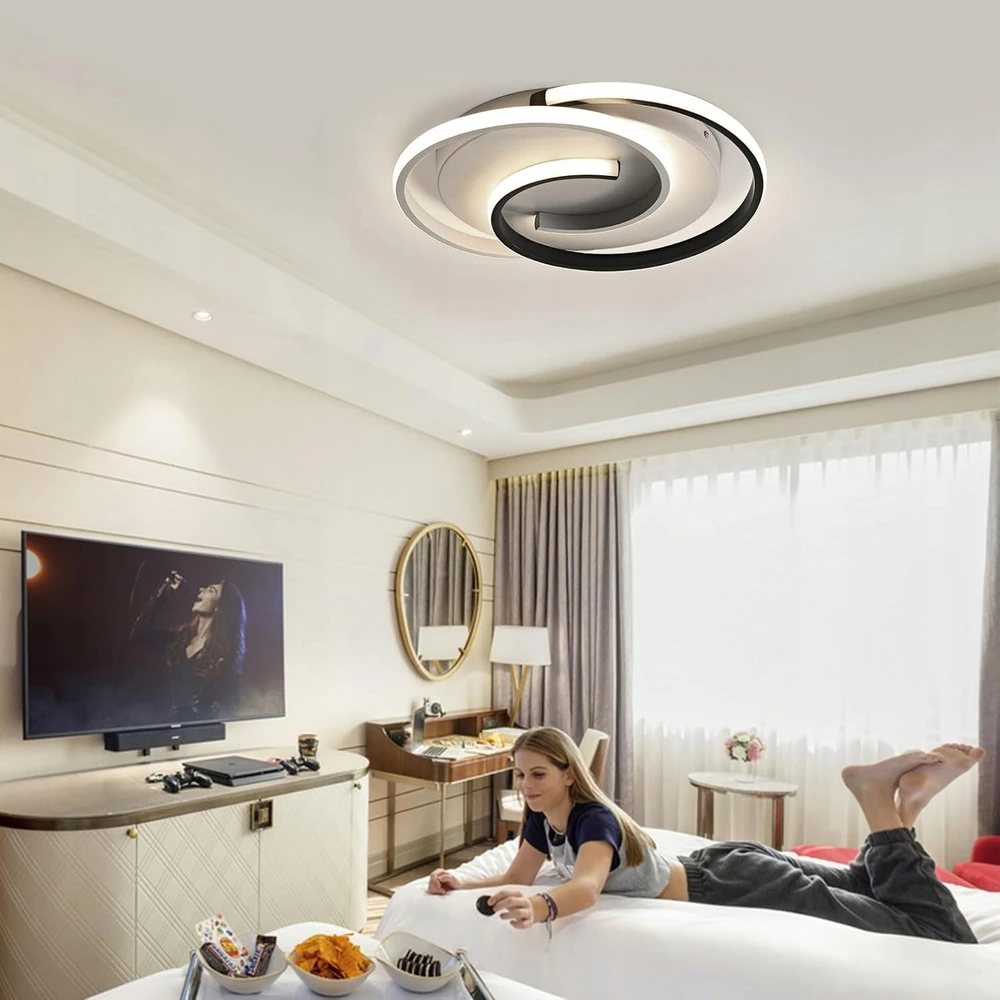 Bez Marki Lampa sufitowa LED juoda-balta su pultu ściemniana 3000K–6000K do salonu
