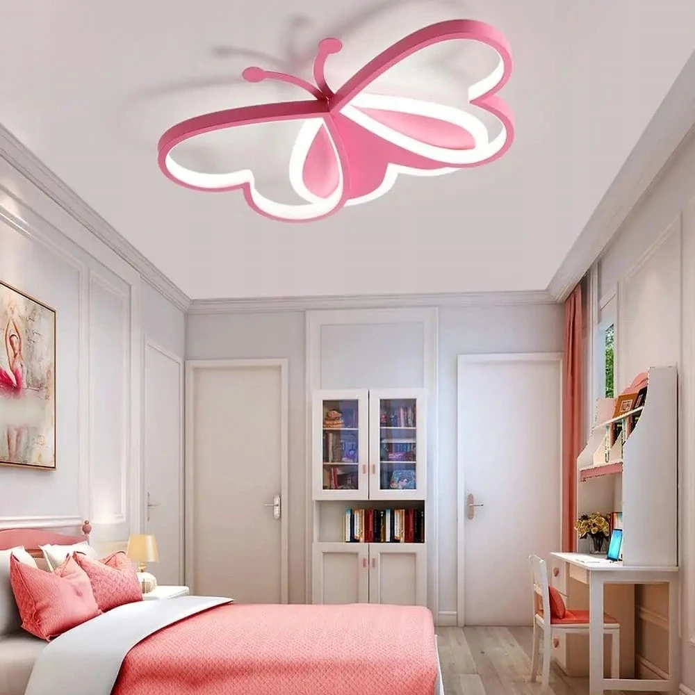 Bez Marki Lampa sufitowa LED MOTYLEK ROŽINĖ –Pilot Nowoczesna Lampa do Pokoju Dziecka